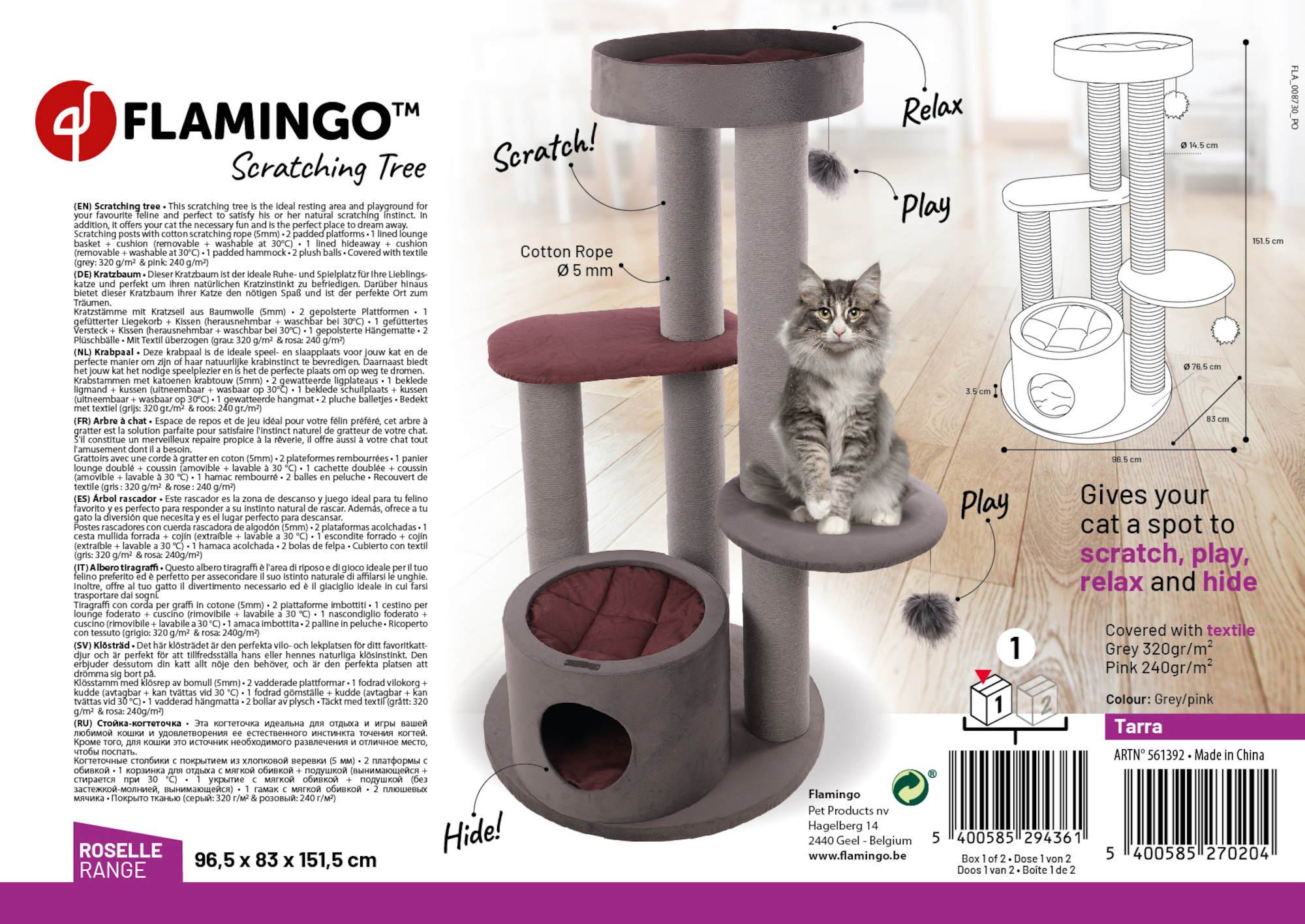 Flamingo Scratching tree  Tarra Grey