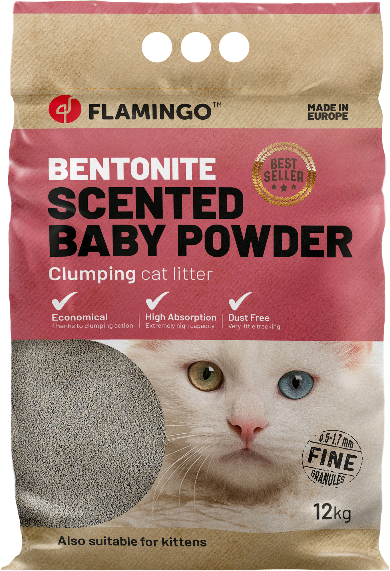 Cat litter Bentonite with baby powder Fine grains Clumping 561473 Flamingo Pet Products