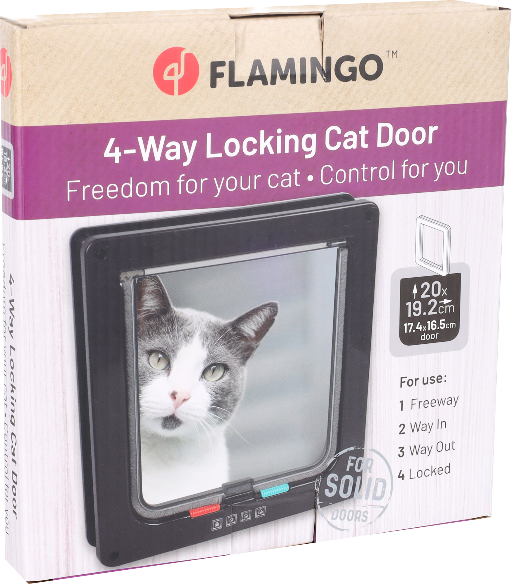 Flamingo Cat door 4 settings Tami Black