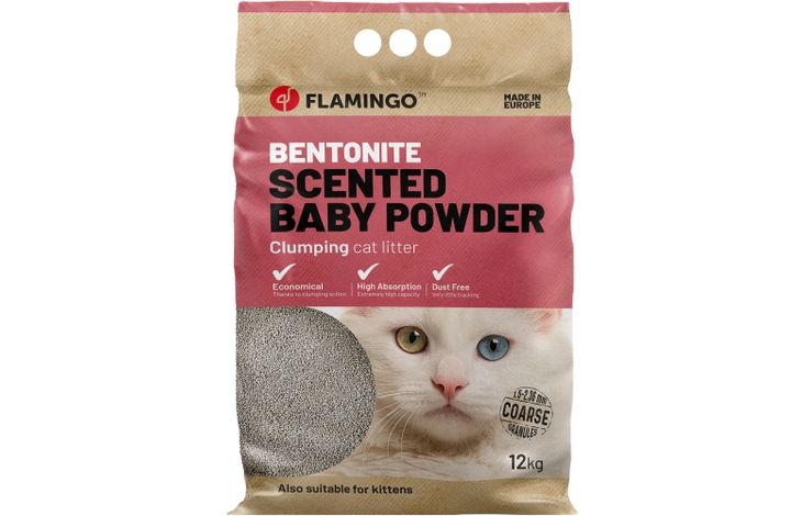 Flamingo Litière pour chat Bentonite avec poudre de bébé Granulés gros Agglomérant
