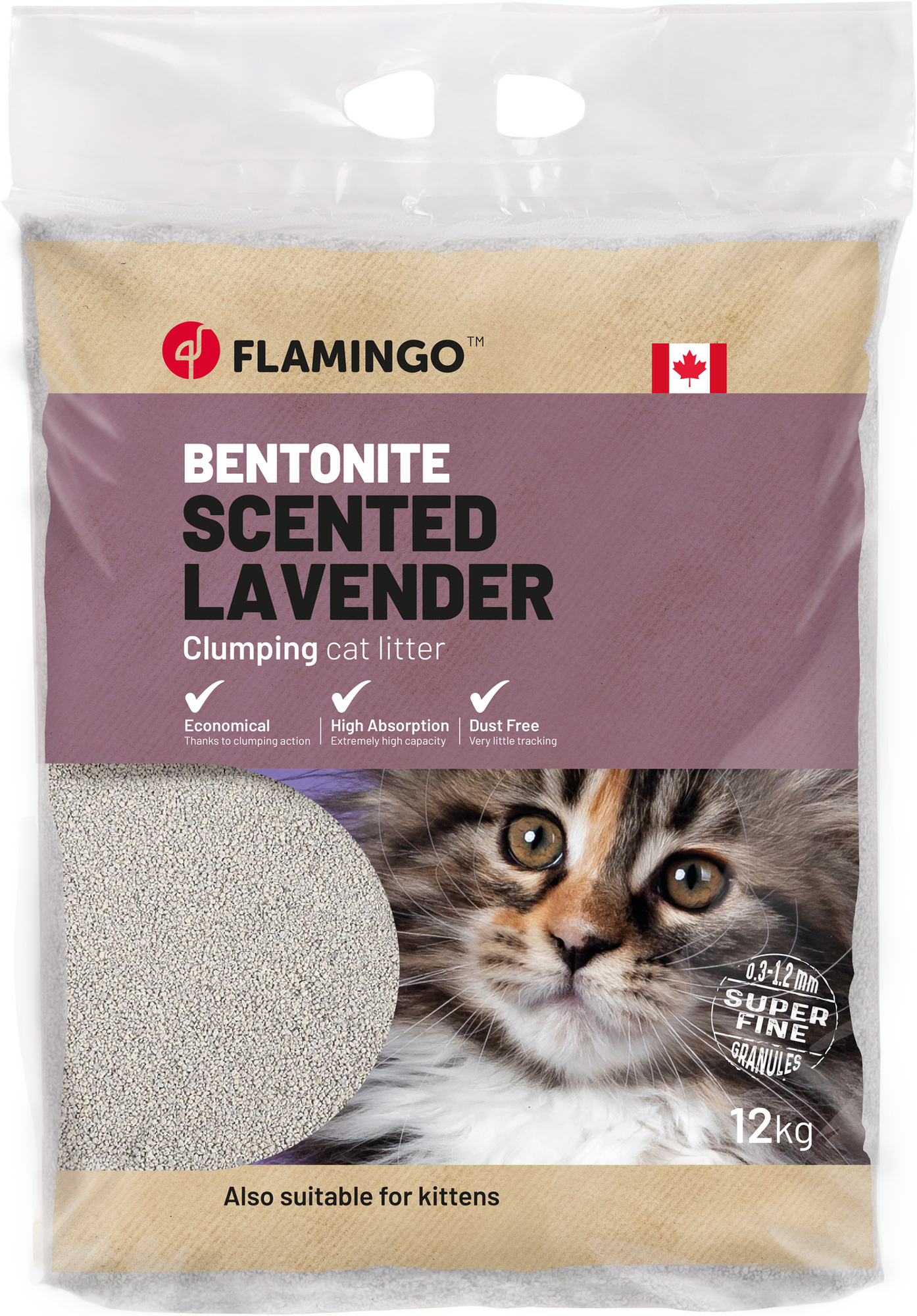 Flamingo Cat litter Bentonite with lavender scent Fine grains Clumping
