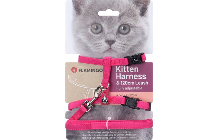 Flamingo Harnas met looplijn voor kittens Lomi Fuchsia
