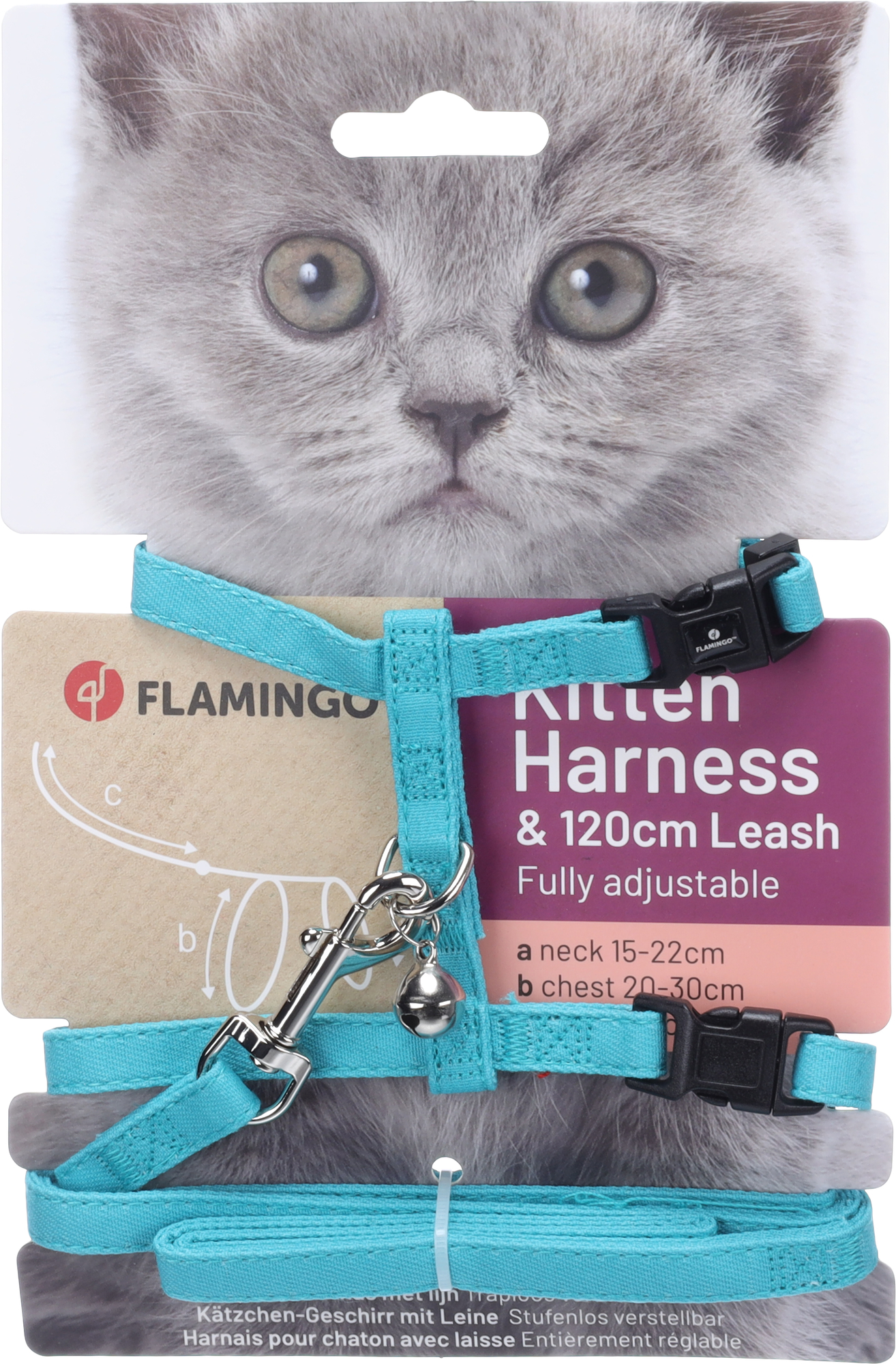 Flamingo Harness with leash Kitten Lomi Light blue