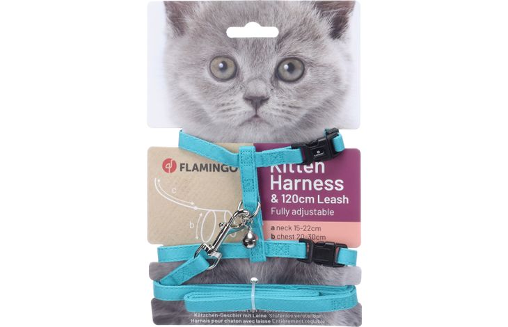 Flamingo Harnas met looplijn voor kittens Lomi Lichtblauw