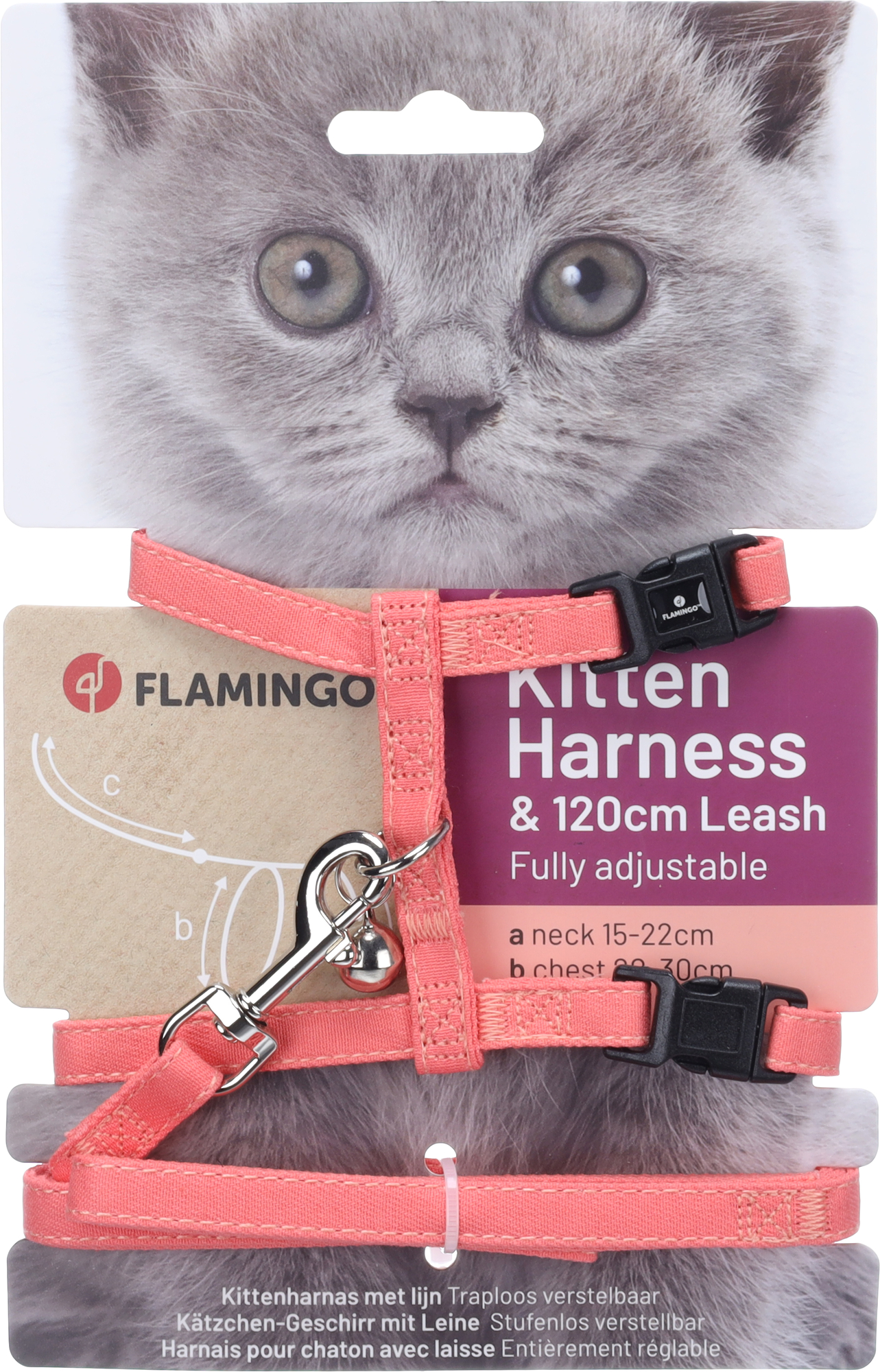 Flamingo Pettorina con guinzaglio Gattino Lomi Rosa salmone