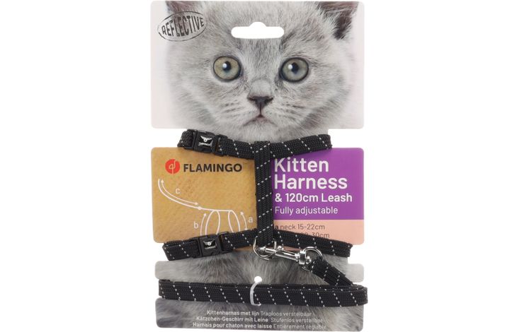 Flamingo Harnais avec laisse Chaton Elza Noir