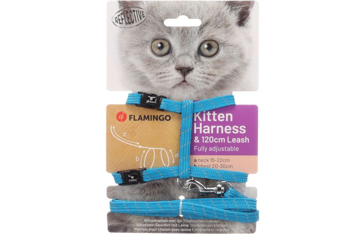Flamingo Harness with leash Kitten Elza Blue