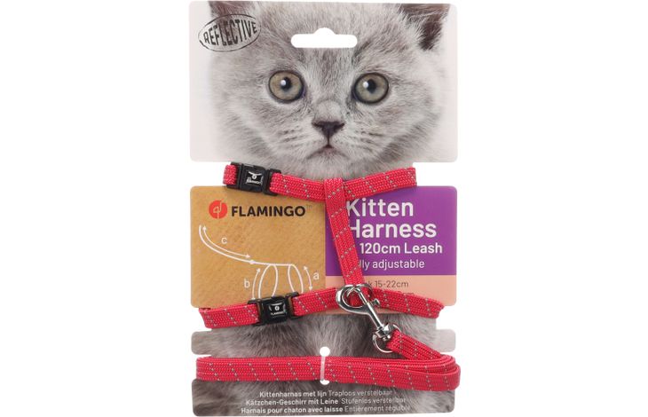 Flamingo Harnas met looplijn voor kittens Elza Koraalrood