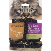 Flamingo Harnas met looplijn voor grote katten Elza Zwart