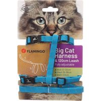 Flamingo Harnas met looplijn voor grote katten Elza Blauw