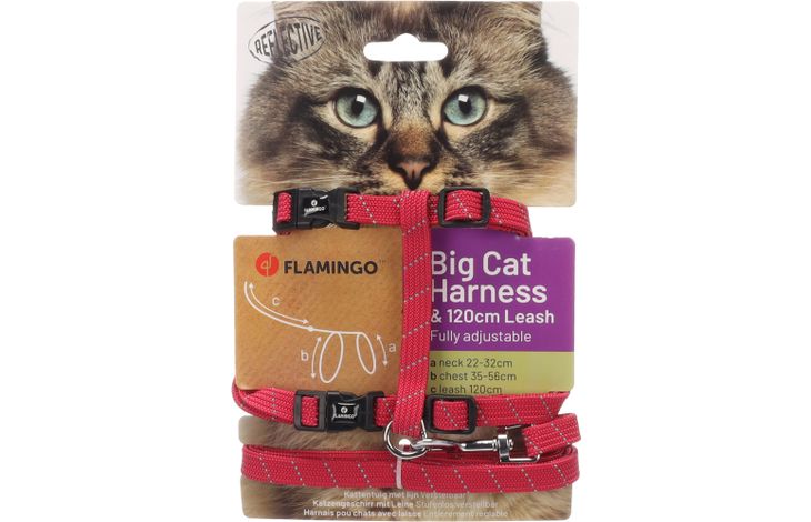 Flamingo Harnas met looplijn Grote katten Elza Koraalrood