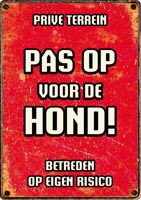 Plenty Gifts Bord Blik Rood Pas Op vd Hond (v)