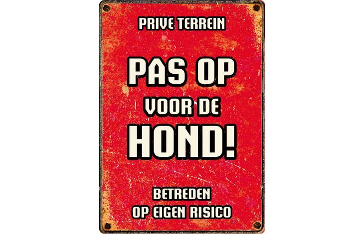 Plenty Gifts Bord Blik Rood Pas Op vd Hond (v)