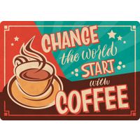 Plenty Gifts Sign Metal Change the World Coffee (h)