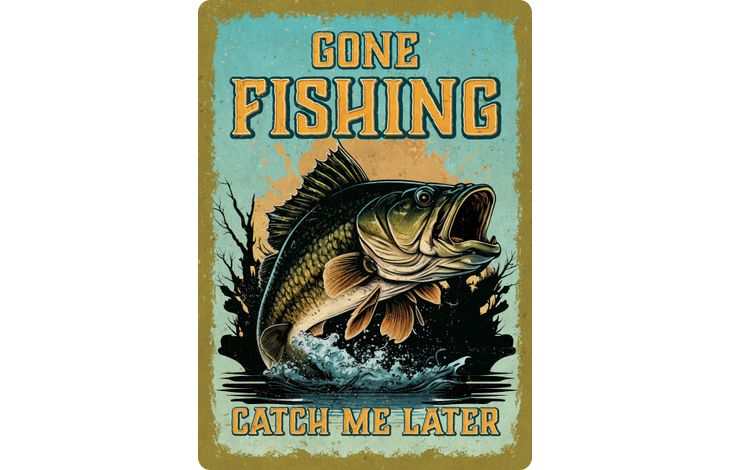 Plenty Gifts Sign Metal Gone Fishing (v)