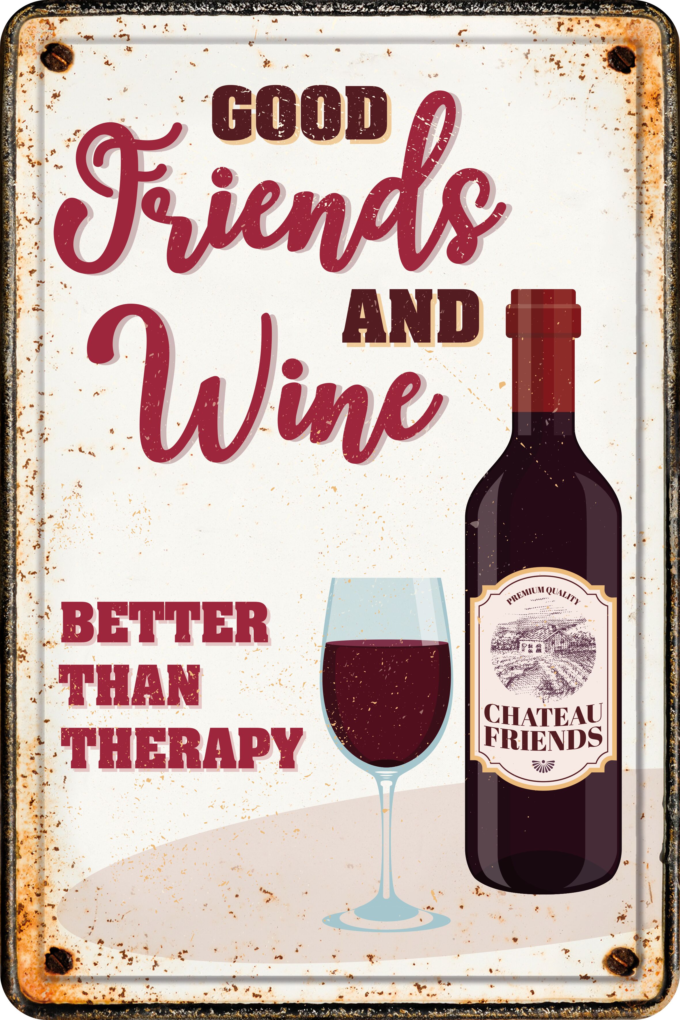 Plenty Gifts Sign Metal A4 Good Friends Wine (v)
