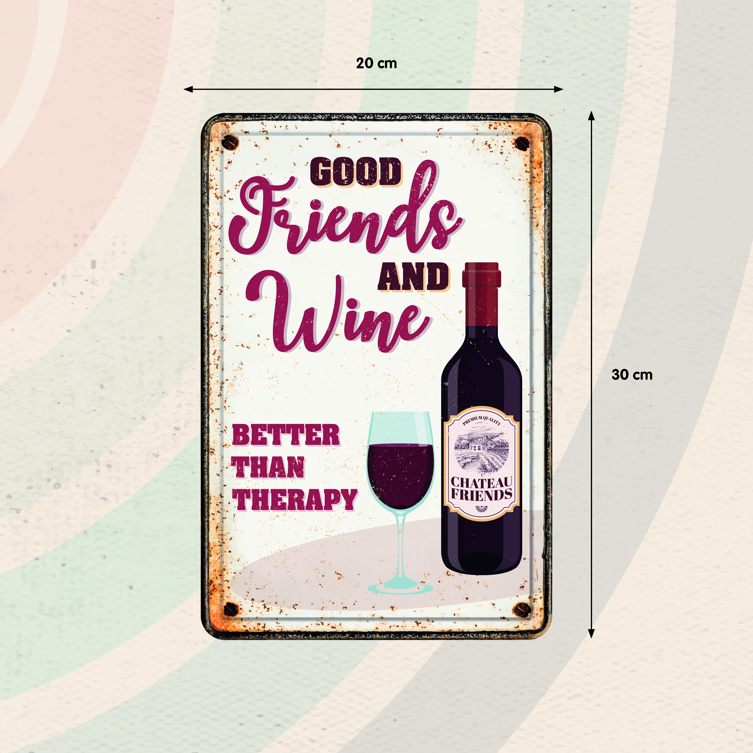 Plenty Gifts Sign Metal A4 Good Friends Wine (v)