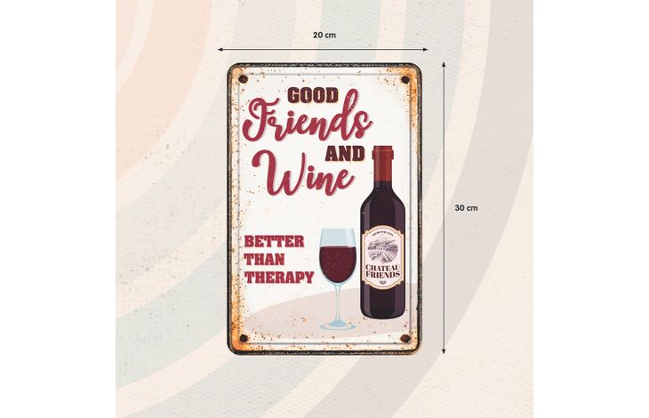 Plenty Gifts Sign Metal A4 Good Friends Wine (v)