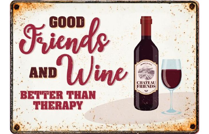 Plenty Gifts Sign Metal Friends and Wine (h)