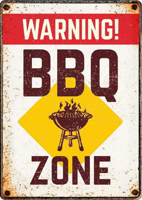 Plenty Gifts Bord blik BBQ Zone Warning (v)
