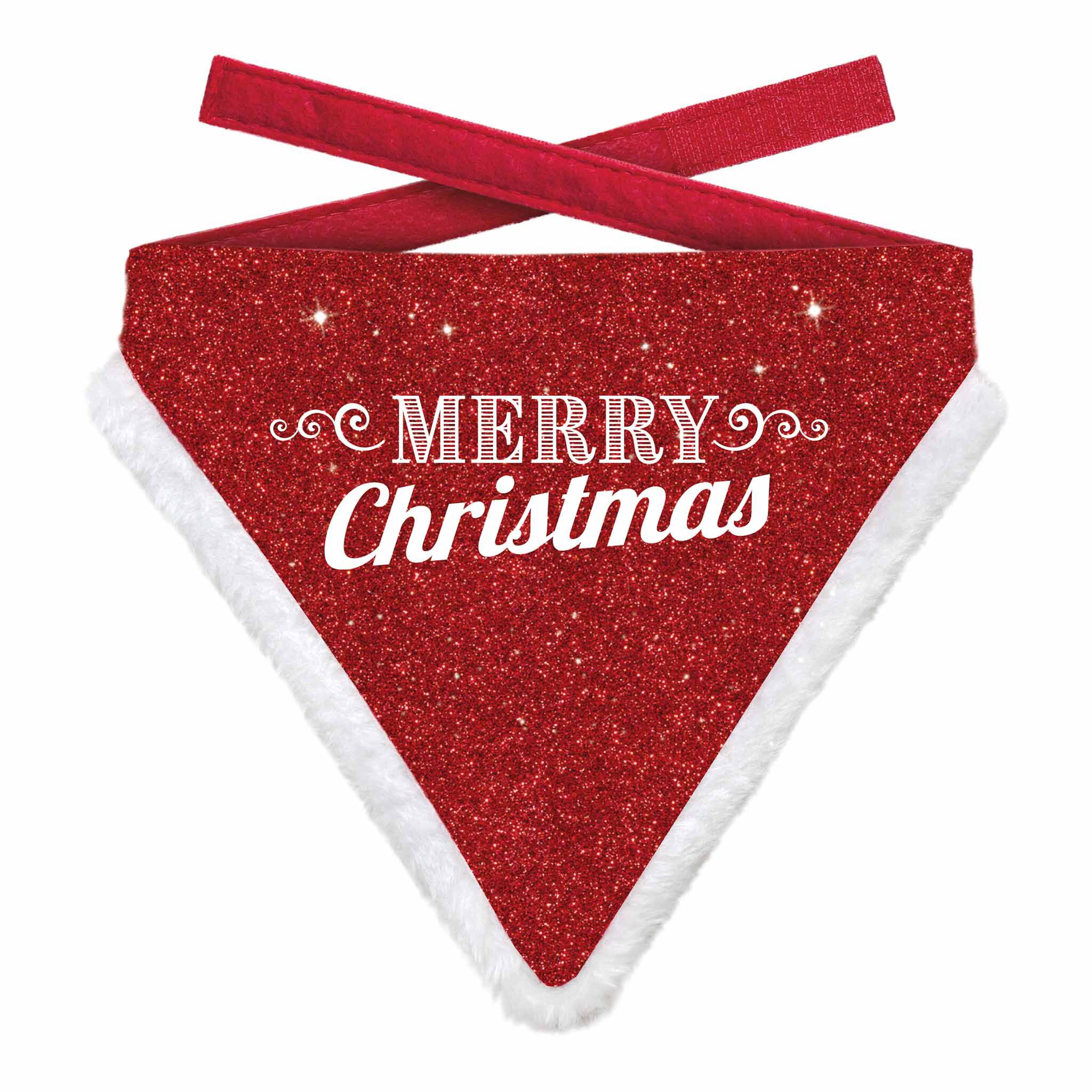 Plenty Gifts Bandana Xmas Merry Christmas Glitter Dog Red L