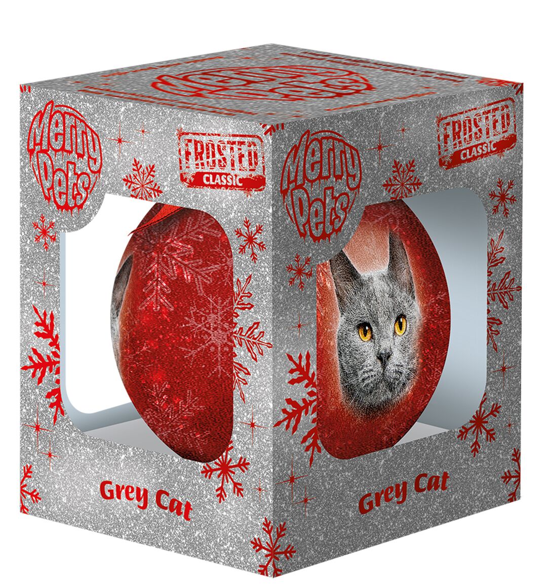 Plenty Gifts Bauble Xmas Frosted Cat Grey