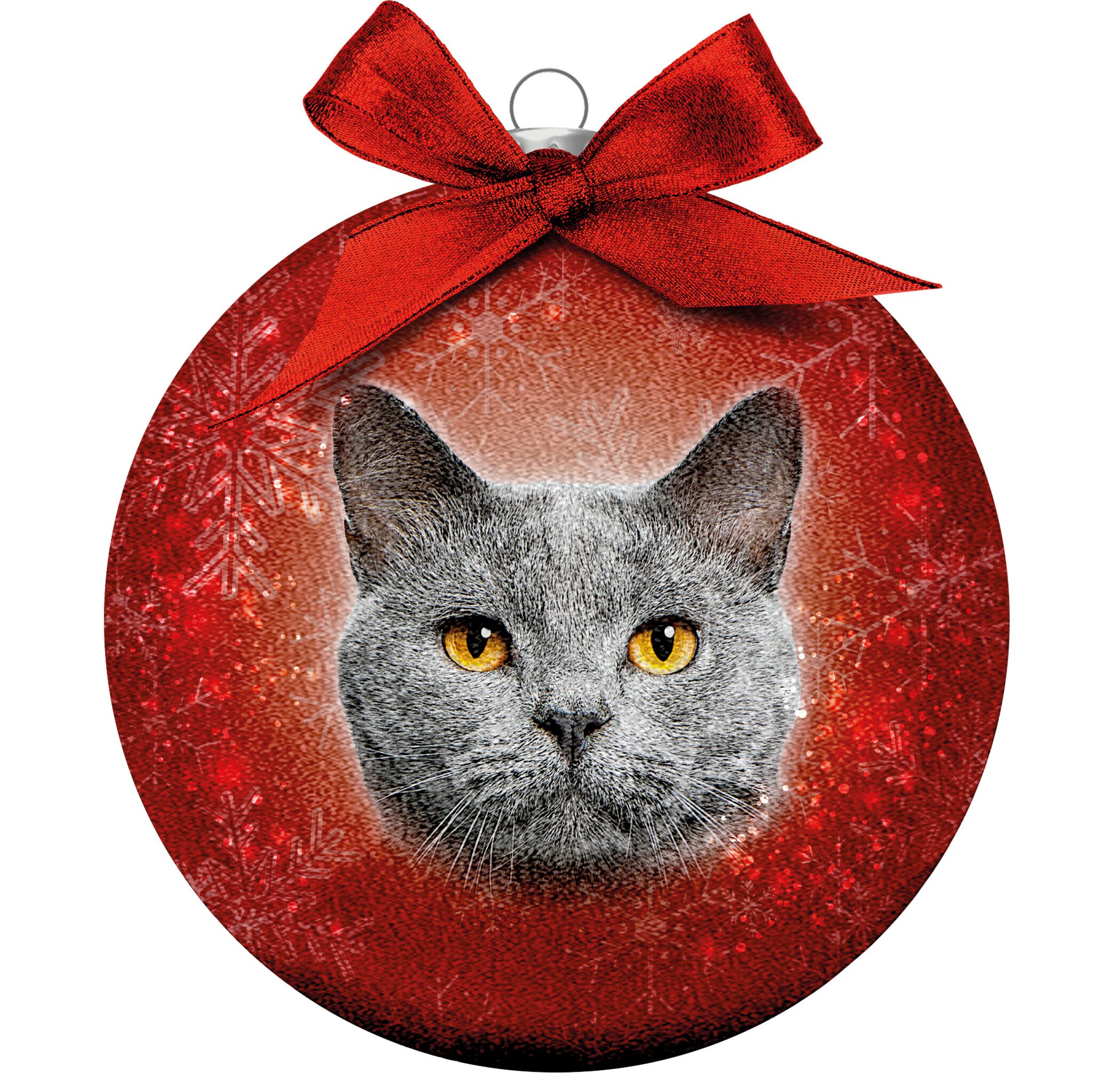 Plenty Gifts Bauble Xmas Frosted Cat Grey