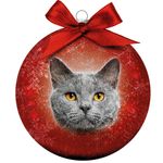 Bauble Xmas Frosted Cat Grey