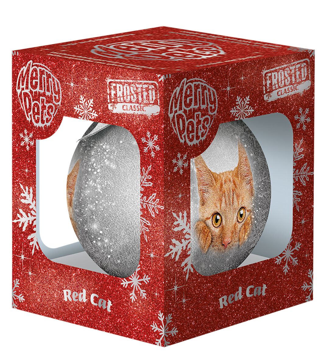 Plenty Gifts Bauble Xmas Frosted Red Cat