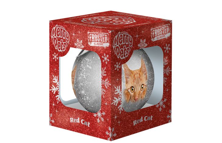Plenty Gifts Bauble Xmas Frosted Red Cat