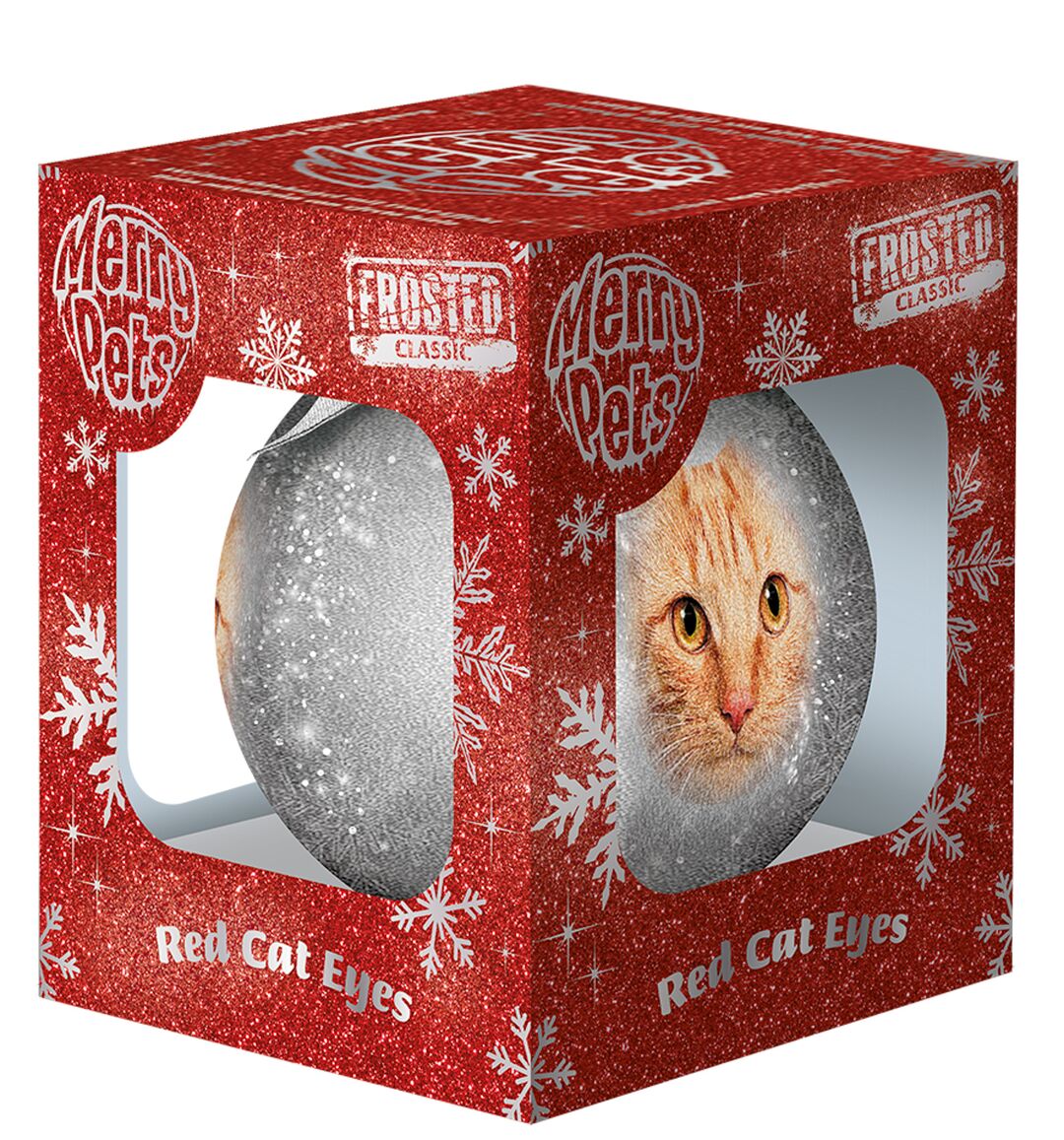 Plenty Gifts Bauble Xmas Frosted Red Cat Eyes
