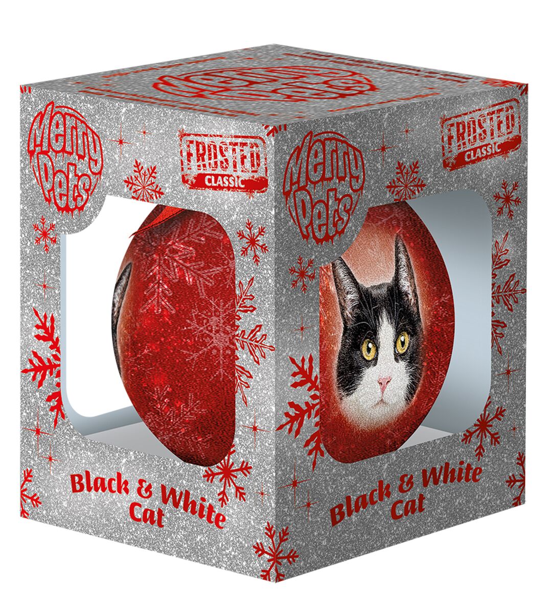 Plenty Gifts Bauble Xmas Frosted Cat Black&White