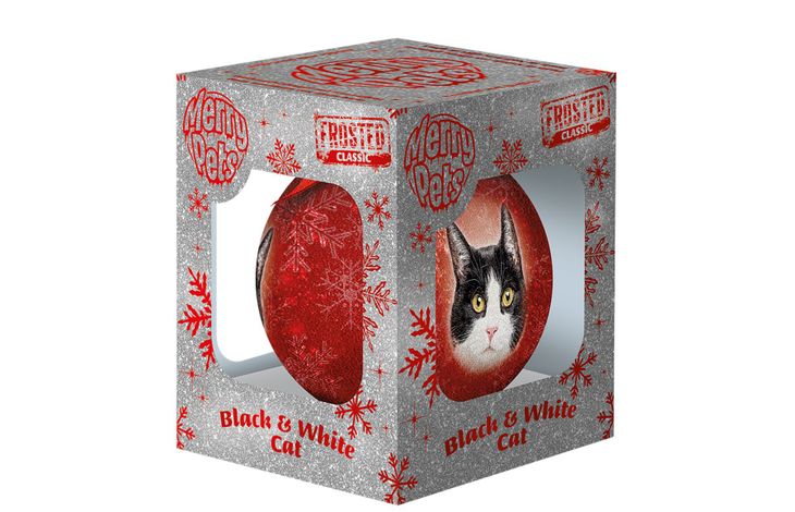 Plenty Gifts Bauble Xmas Frosted Cat Black&White