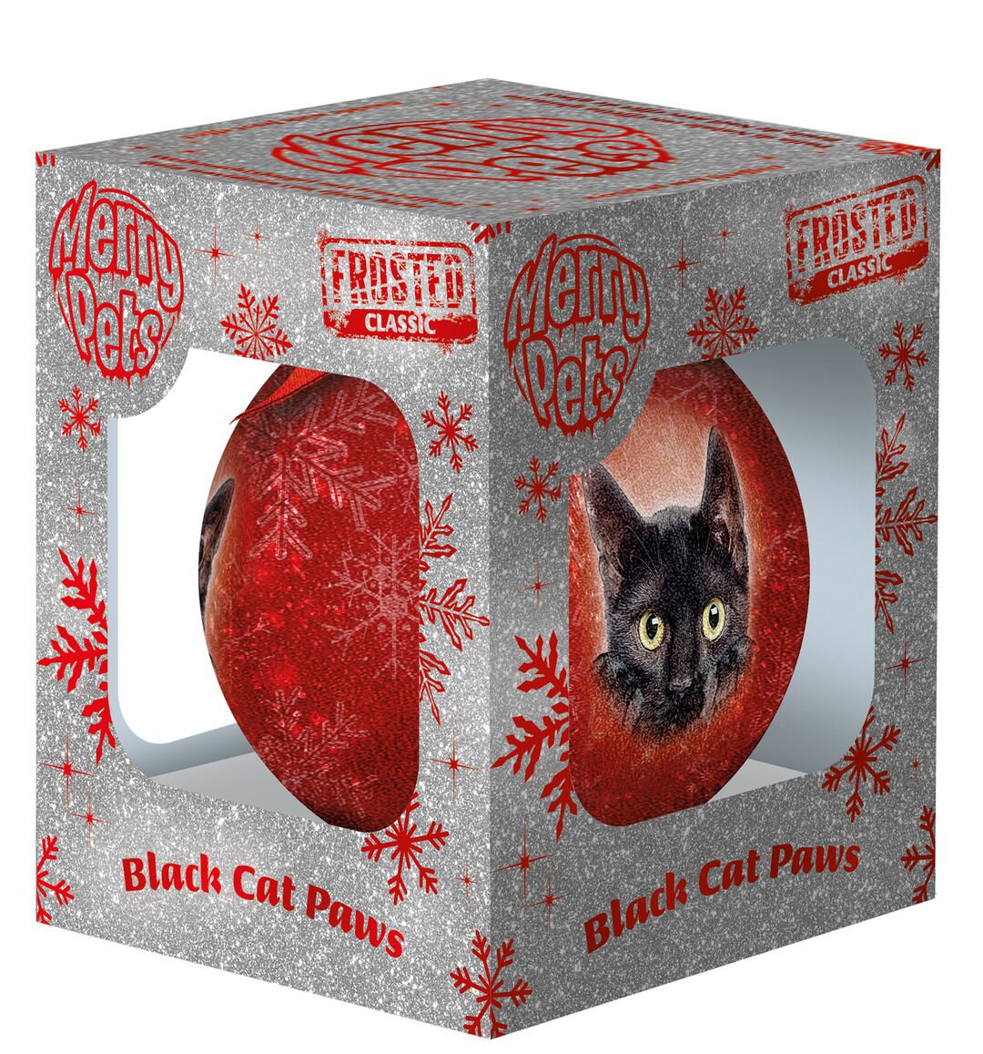 Plenty Gifts Bauble Xmas Frosted Black Cat Paws