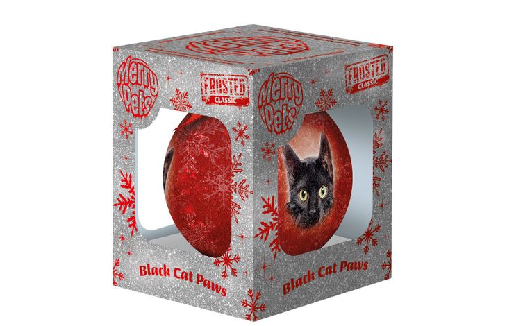 Plenty Gifts Bauble Xmas Frosted Black Cat Paws