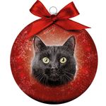 Bauble Xmas Frosted Cat Black