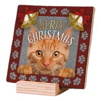 Plenty Gifts Deco Tile Xmas Cat Red