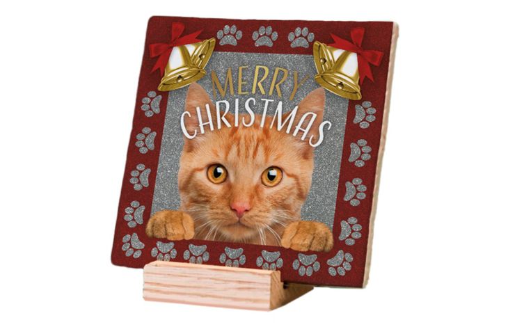 Plenty Gifts Deco Tile Xmas Cat Red