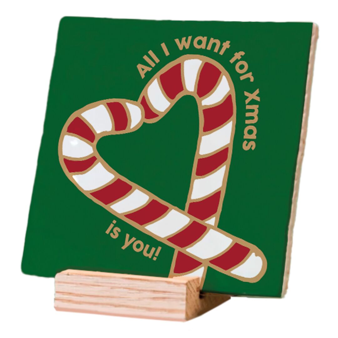 Plenty Gifts Deco Tile Xmas All I Want For Xmas Candy Green