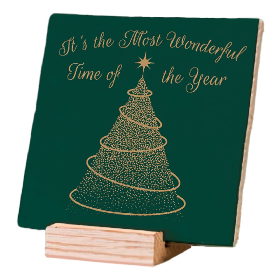 Plenty Gifts Deco Tile Xmas Most Wonderful Time Green