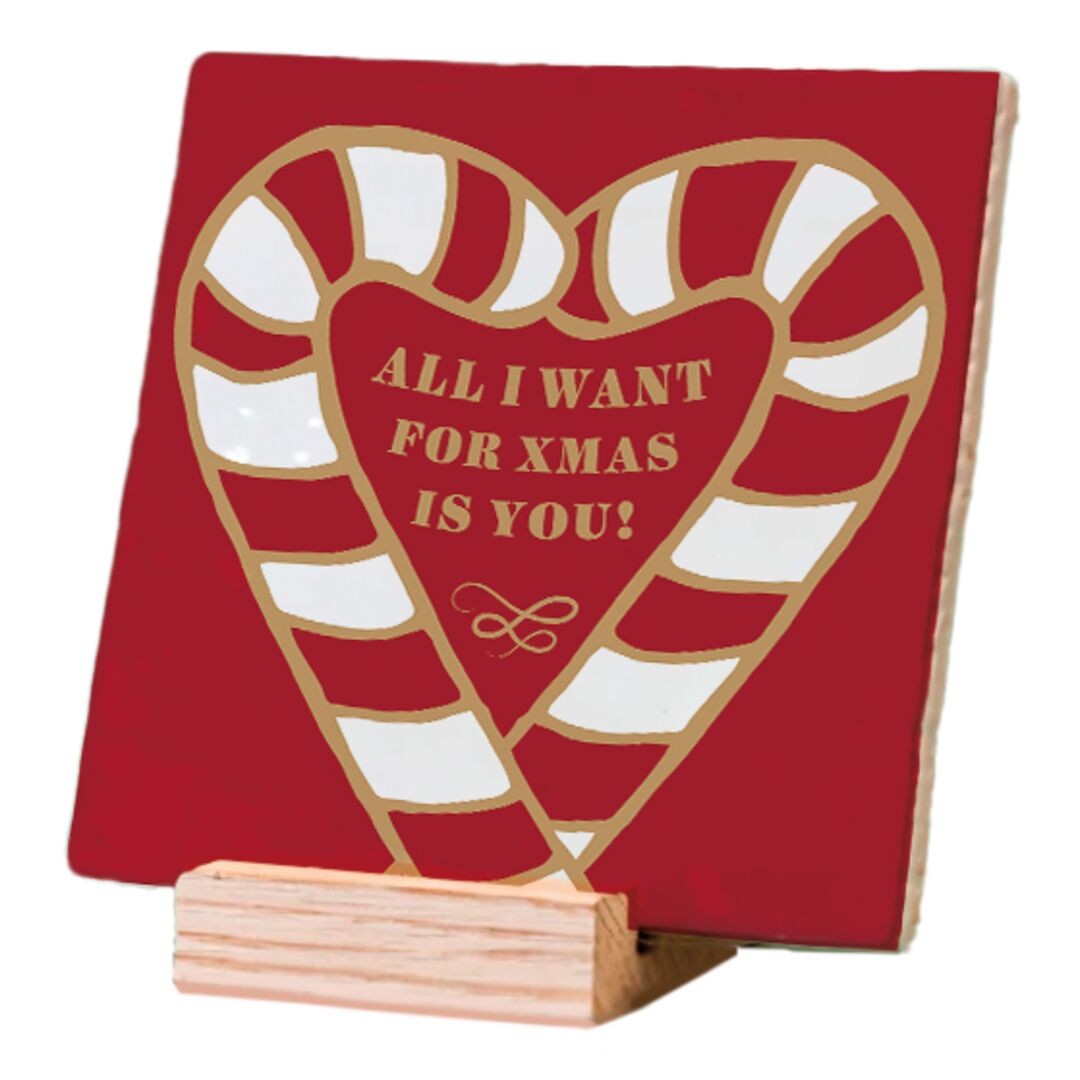 Plenty Gifts Deco Tile Xmas All I Want For Xmas Candy Red