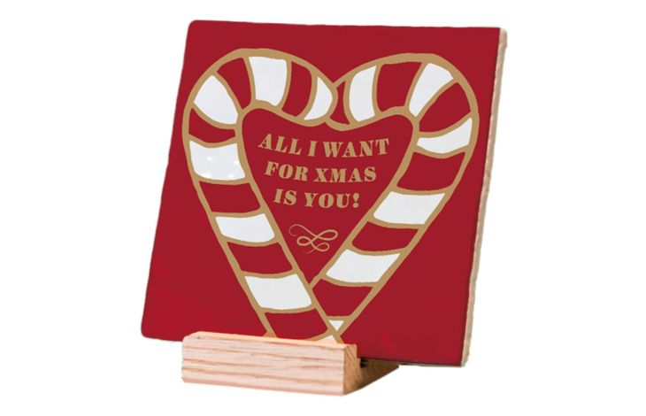 Plenty Gifts Deco Tile Xmas All I Want For Xmas Candy Red