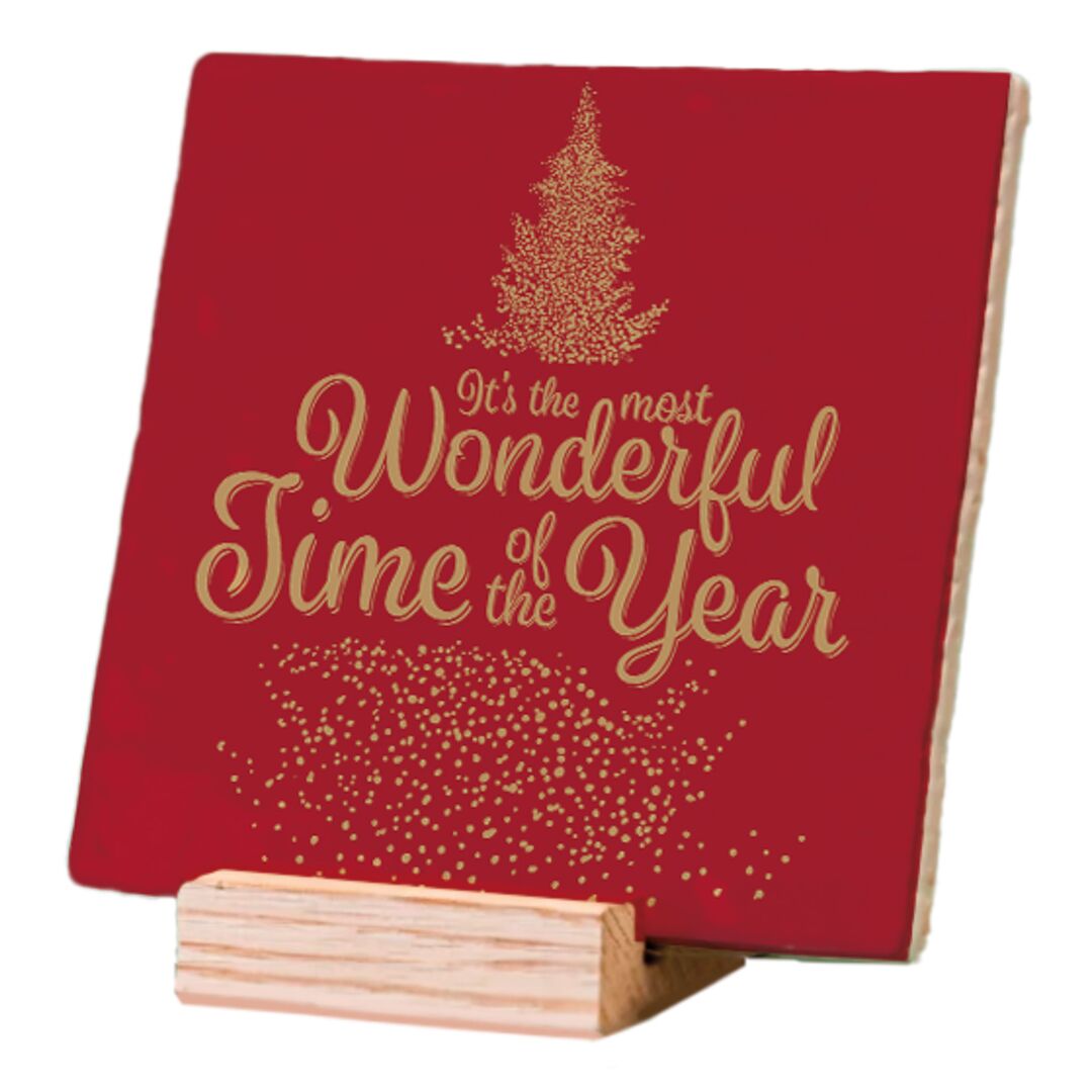 Plenty Gifts Deco Tile Xmas Most Wonderful Time Red