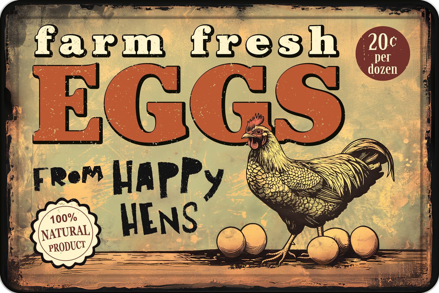 Plenty Gifts Bord blik A4 Farm Fresh Eggs (h)