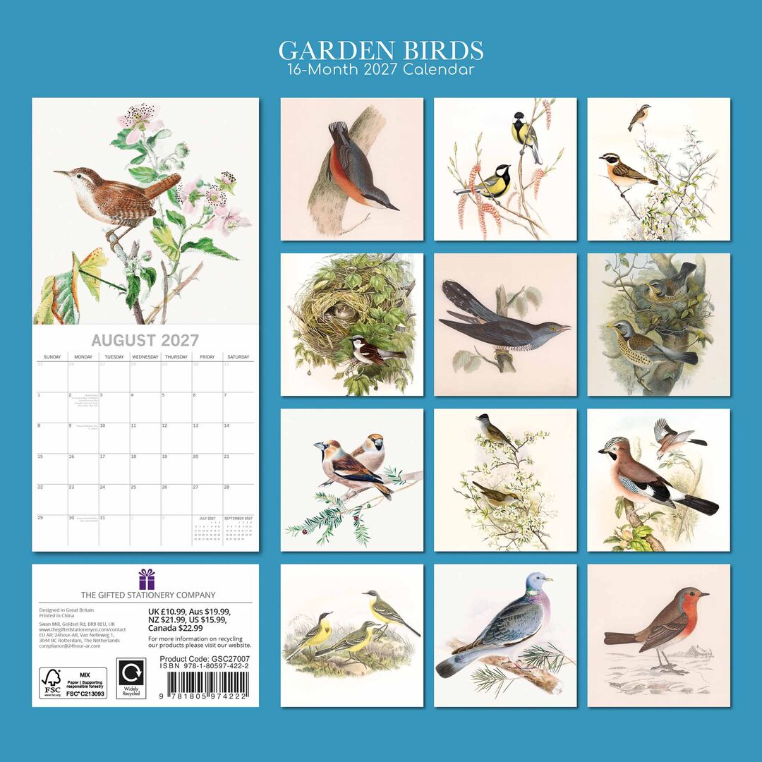 The Gifted Stationery Kalender 27 Garden Birds gtd