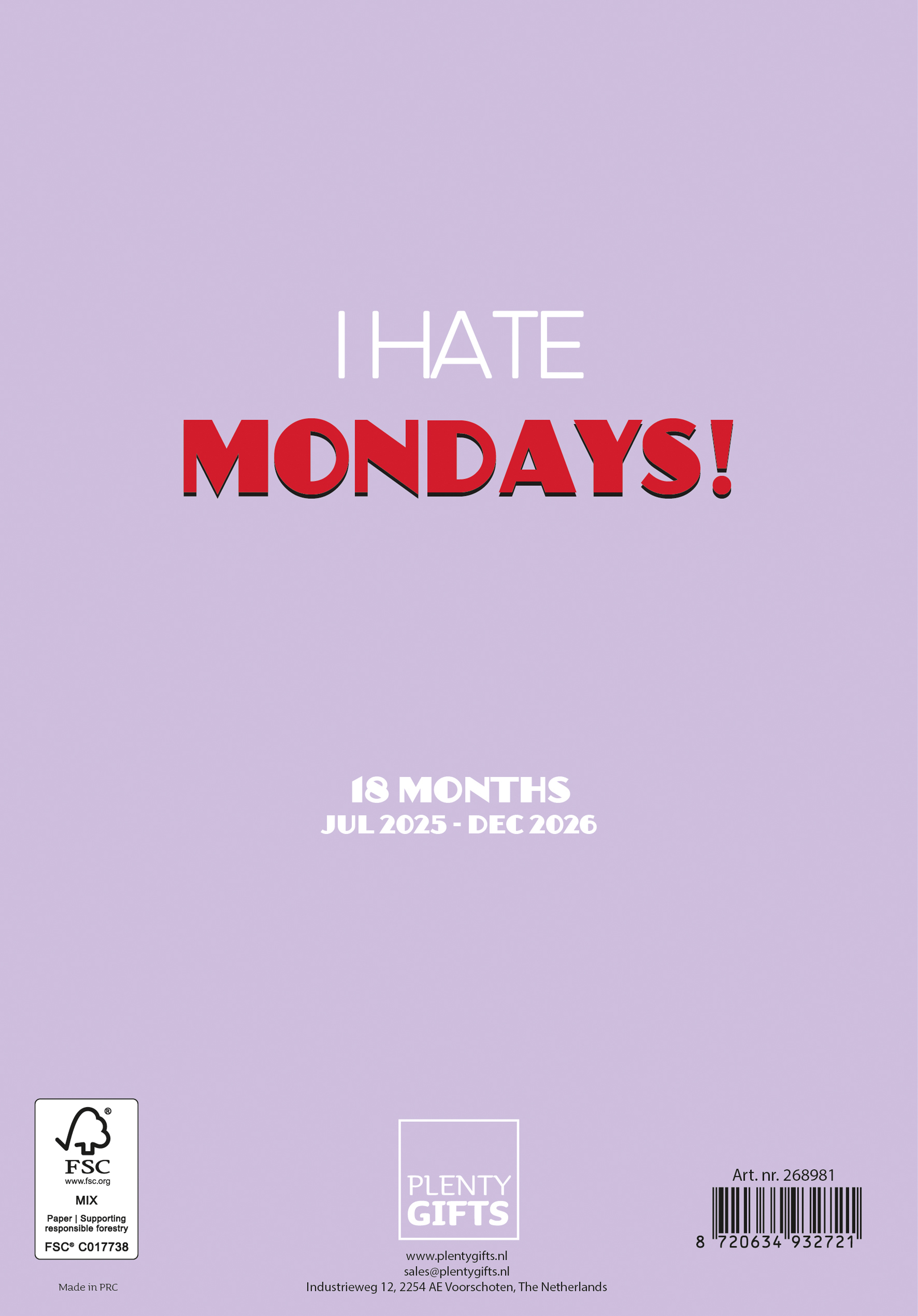 Plenty Gifts Agenda 26 I Hate Mondays pg