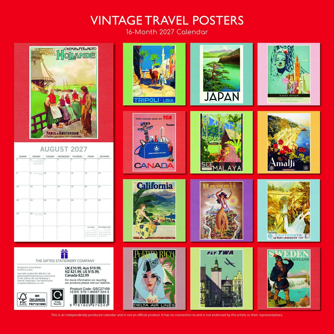 The Gifted Stationery Kalender 27 Vintage Travel Posters gtd