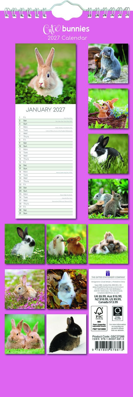 The Gifted Stationery Sl Kalender 27 Cute Bunnies gtd