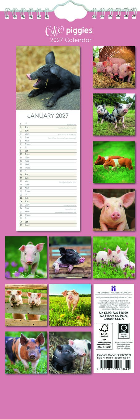 The Gifted Stationery Sl Kalender 27 Cute Piggies gtd