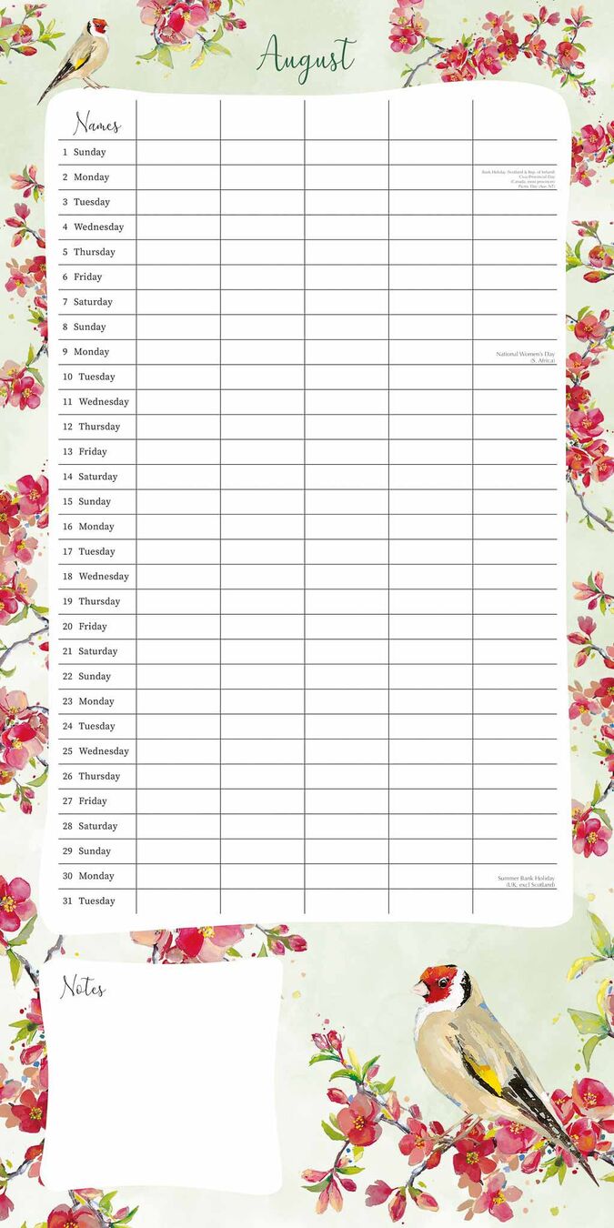 The Gifted Stationery Kalender 27 Birdsong Family Organizer gtd
